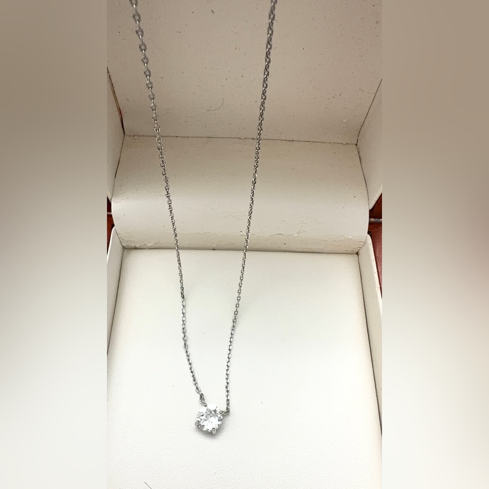 Silver Solitaire Pendant Necklace with Clear Stone